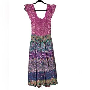 Caroline Constas Pink Multi Floral Smocked Dress S NWT Bow Back Cottagecore